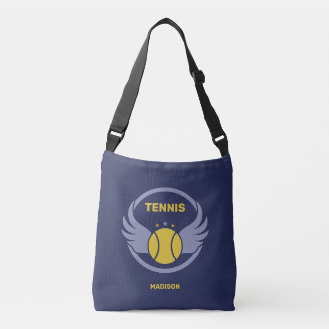 Bolso Cruzado Pelota de tenis de nombre personalizado con alas (Anverso)