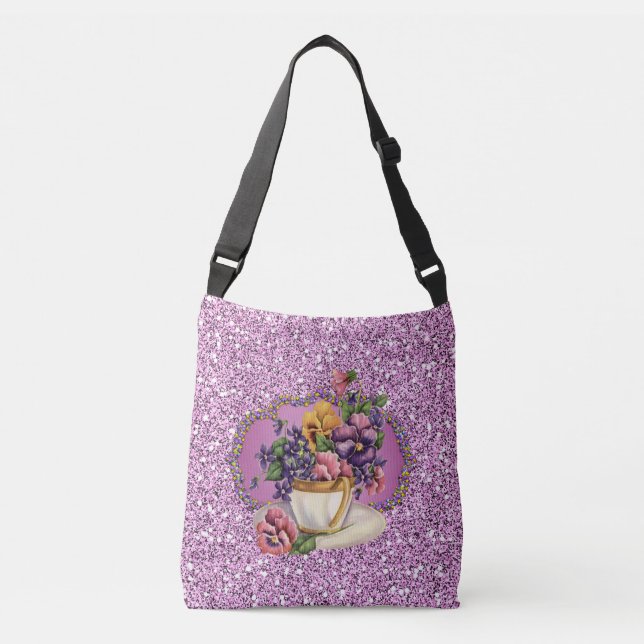 Bolso Cruzado Pensamientos bonitos en purpurina de la lavanda de (Anverso)