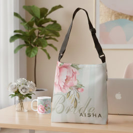 Bolso Cruzado Peonía Rosa y Floral Verde Salvia