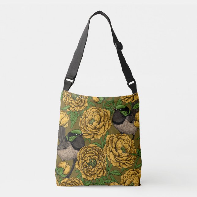 Bolso Cruzado Peonies y wrens (Anverso)