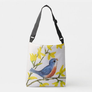 Bolso Cruzado Pequeño pájaro rojo azul dulce en flor amarilla