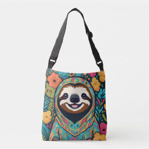 Bolso Cruzado Perezoso lindo rodeado de flores