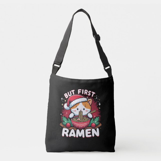 Bolso Cruzado Pero primero Ramen, un gato lindo con Navidades de (Anverso)