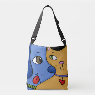Bolso Cruzado Perro azul y gatos Naranjas