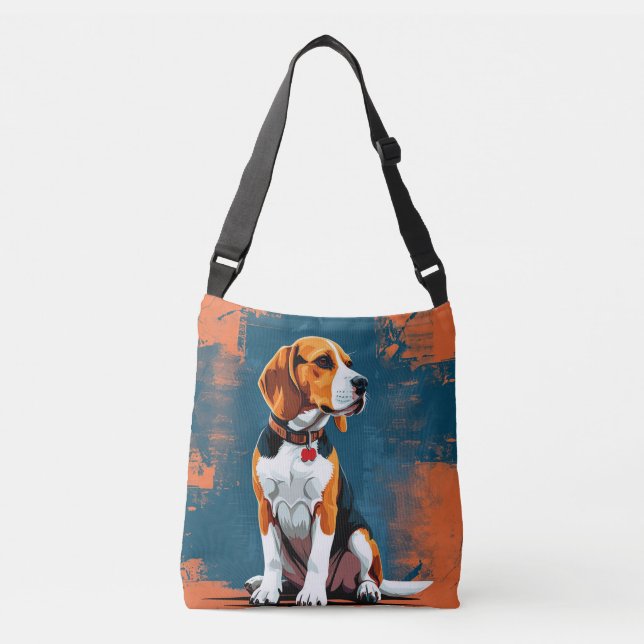 Bolso Cruzado Perro Beagle en fondo abstracto (Anverso)