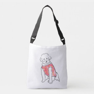 Bolso Cruzado Perro Blanco Esponjoso Dibujado a Mano con Chaleco