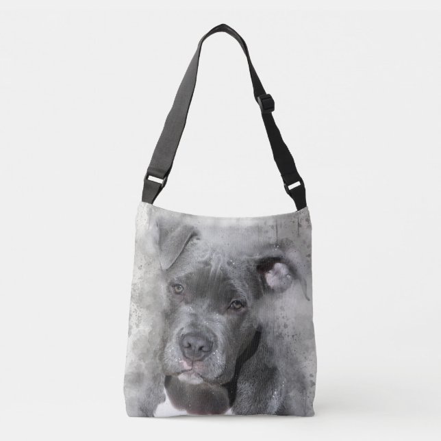 Bolso Cruzado Perro del pitbull de la pintura de la acuarela del (Anverso)