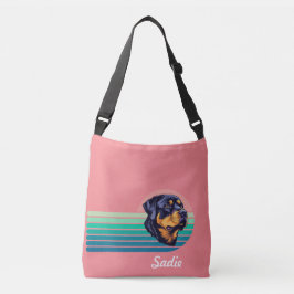 Bolso Cruzado Perro Rottweiler Nombre Personalizado Franja Retro