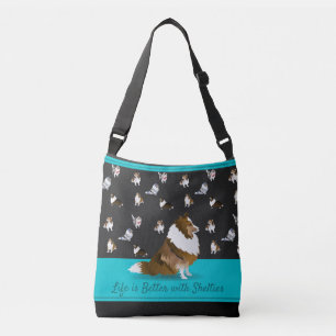 Bolso Cruzado Perros de oveja de Shetland, 1 concha de nata, neg
