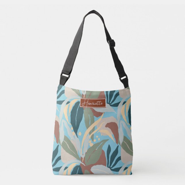 Bolso Cruzado Personalizable Tote Bag con hojas tropicales (Anverso)