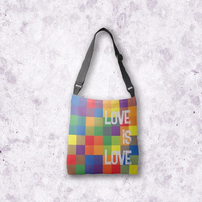 Bolso Cruzado Personalización de la placa de orgullo de verifica (Rainbow Checkerboard Pride Flag Colors Buffalo Check Plaid Tote Bag)
