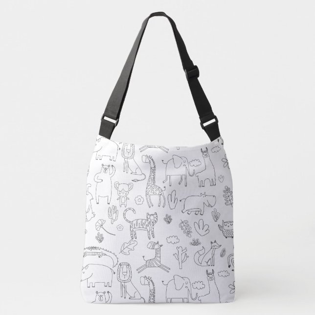 Bolso Cruzado Personalizado de Animales de Doodle Cute (Anverso)