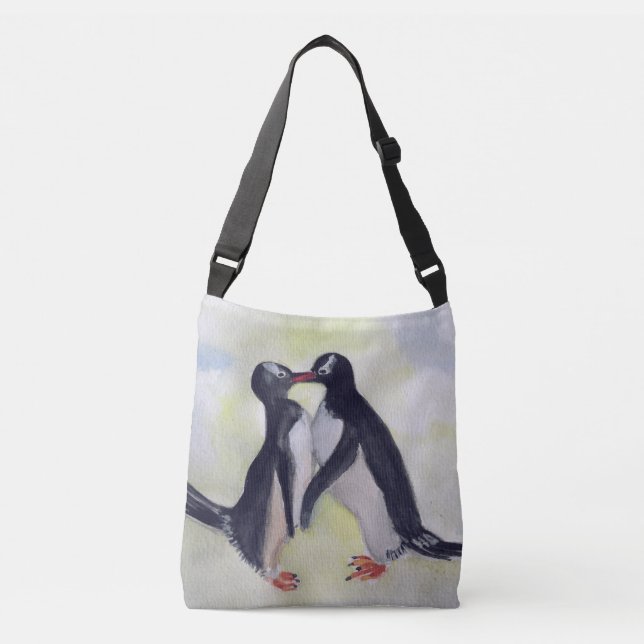 Bolso Cruzado Personalizado de los pingüinos todo encima - (Anverso)