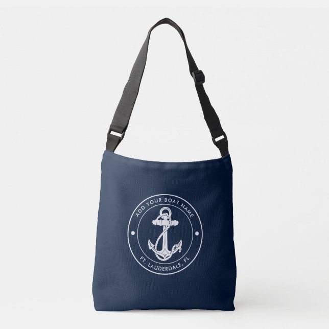 Bolso Cruzado Personalizado de nombre de barco azul de la Marina (Anverso)