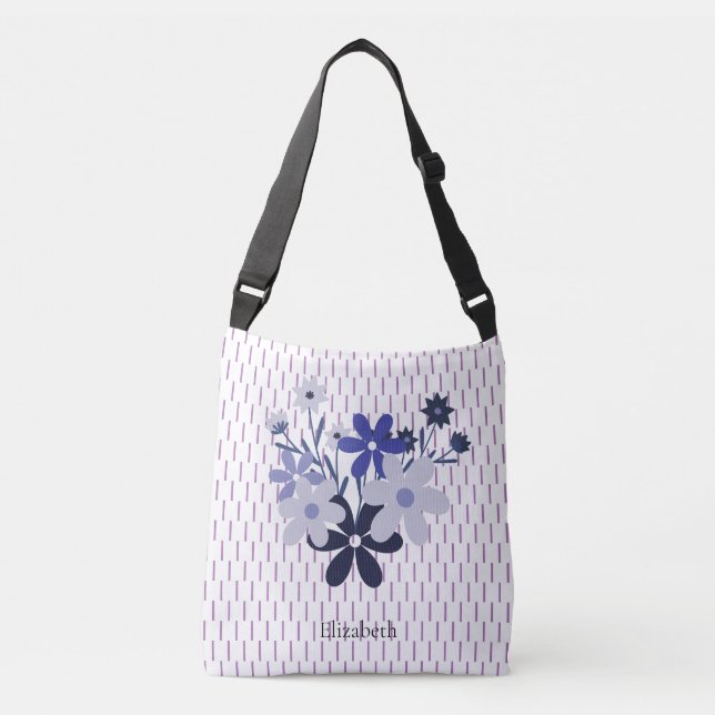 Bolso Cruzado Personalizado elegante estampado violeta azul (Anverso)