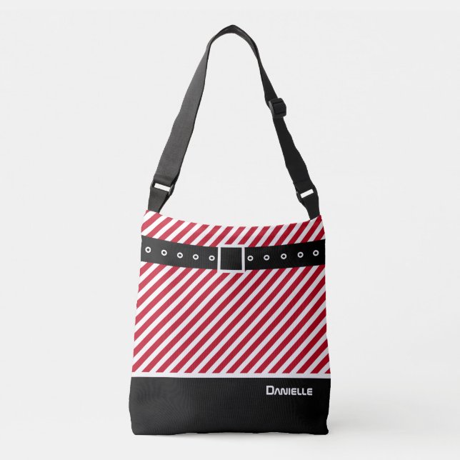 Bolso Cruzado Personalizado franjas blancas rojas Candy Cane, ne (Anverso)