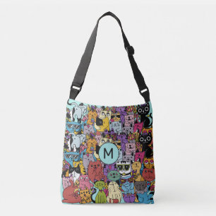 Bolso Cruzado Personalizado Monograma Gracioso Gatos Ilustracion