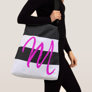 Bolso Cruzado Personalizado Monograma M Patrón rayado Blanco Neg