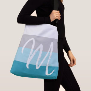 Bolso Cruzado Personalizado Monograma M Patrón rayado Gris azul