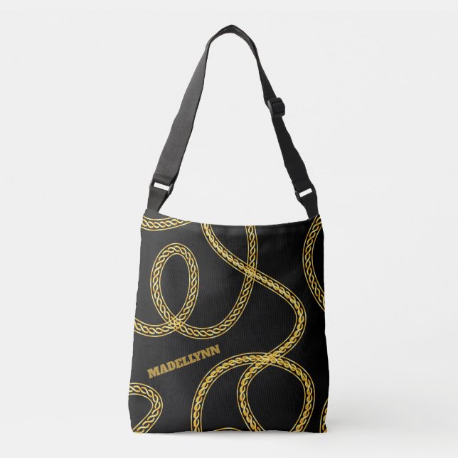 Bolso Cruzado Personalizado negro moderno y rastrojo dorado (Anverso)