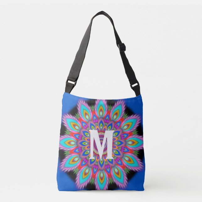 Bolso Cruzado Personalizado psicodélico inicial Tote cruzado cue (Anverso)