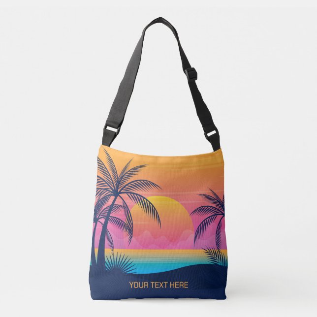 Bolso Cruzado Personalizado Texto Isla tropical Atardecer (Anverso)