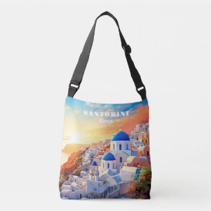 Bolso Cruzado Personalizado Texto Santorini Grecia Atardecer