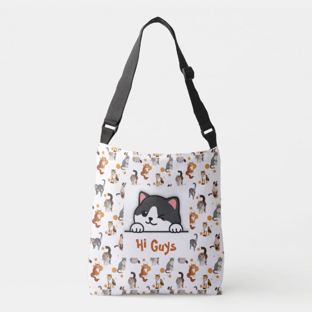 Bolso Cruzado Personalizado Tote Bag Cat Peeking Cute (Anverso)