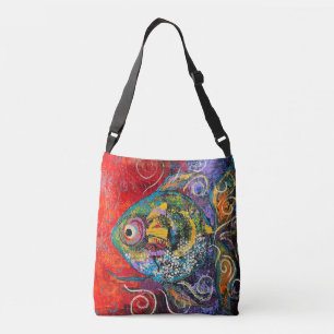 Bolso Cruzado Pescado tropical en púrpura y rojos