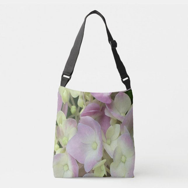 Bolso Cruzado Pétalos de hidrangea rosados y blancos antiguos y  (Anverso)