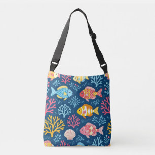 Bolso Cruzado Pez y coral azul náutico