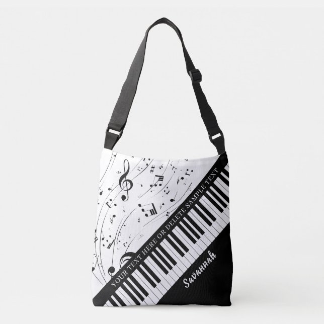 Bolso Cruzado Piano Music Notes Script Name Black White (Anverso)