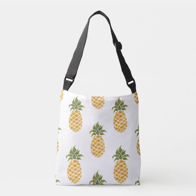 Bolso Cruzado Piñas pintadas a mano, fondo de acuarela. (Anverso)