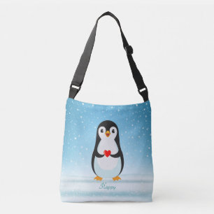 Bolso Cruzado Pingüino Feliz Sosteniendo un Corazón