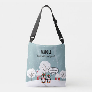 Bolso Cruzado Pingüino Gris Y Bebé En Nieve De Invierno