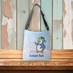Bolso Cruzado Pinguino pequeño con bolas de nieve saludando con