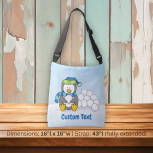 Bolso Cruzado Pinguino pequeño sentado con bolas de nieve cruzad