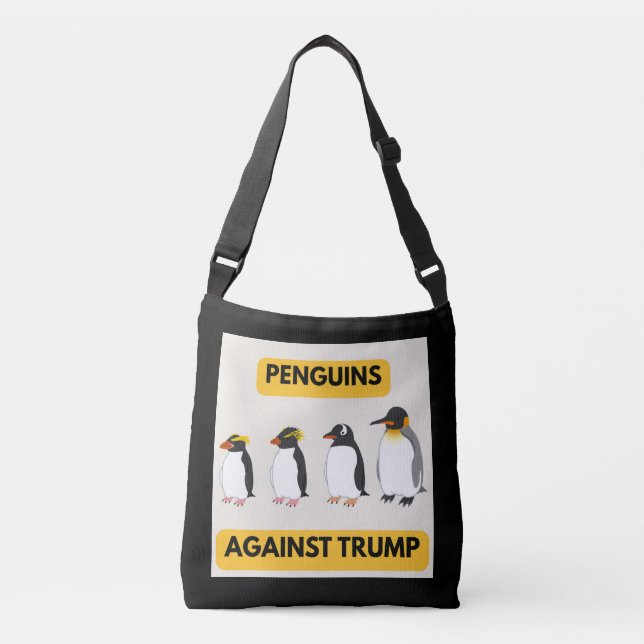 Bolso Cruzado Pingüinos Contra Trump (Anverso)