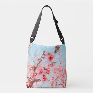 Bolso Cruzado Pink blossom and flying petals (or snow?)