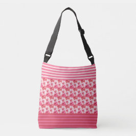 Bolso Cruzado Pink Hibiscus Flowers & Stripes Floral Tote