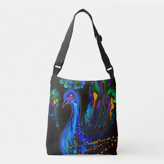 Bolso Cruzado Pintado Whimsical Peacock (Anverso)