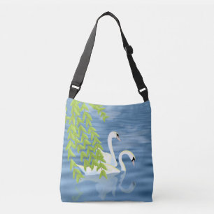 Bolso Cruzado Pintando la pareja azul y verde de cisnes en el la