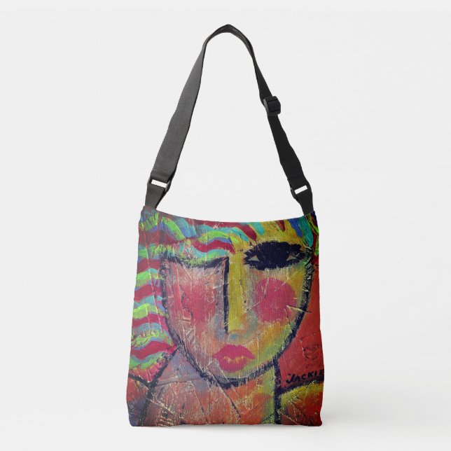 Bolso Cruzado Pintura abstracta de mujer salvaje (Anverso)
