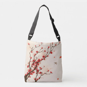 Bolso Cruzado Pintura asiática del estilo, flor del ciruelo en