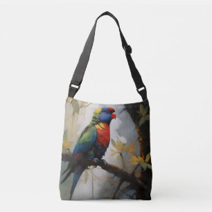 Bolso Cruzado Pintura de aceite de arcoiris Lorikeet,