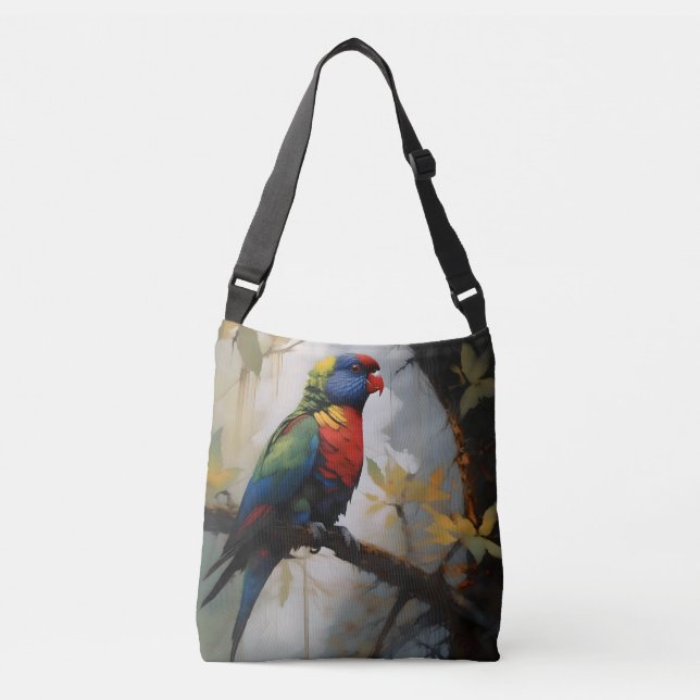 Bolso Cruzado Pintura de aceite de arcoiris Lorikeet, (Anverso)