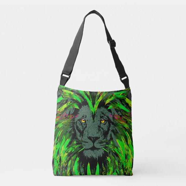 Bolso Cruzado Pintura de la cabeza de león verde - Ilustracion d (Anverso)