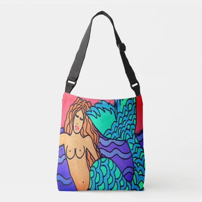 Bolso Cruzado Pintura de sirena abstracta original (Anverso)