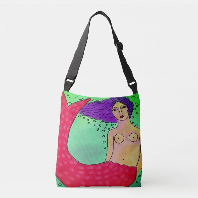 Bolso Cruzado Pintura de sirena colorida abstracta (Anverso)