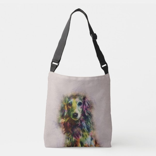 Bolso Cruzado Pintura del bosquejo del perrito del Dachshund (Anverso)